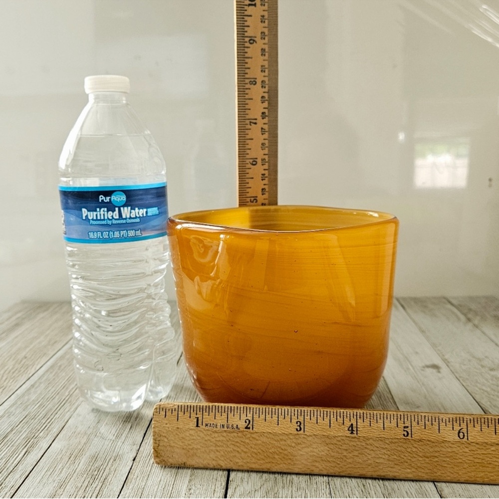 Vintage Golden Brown Hand Blown Glass Bowl Decorative Dish Planter - Picture 9 of 14
